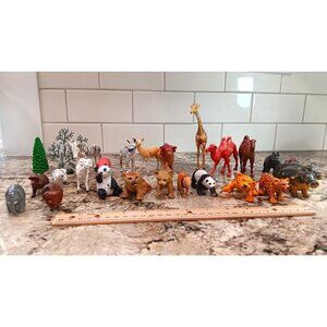 Lot Of 27 Animal Figurine Toys African Cel Hippo Zebra Pig Giraffe And More